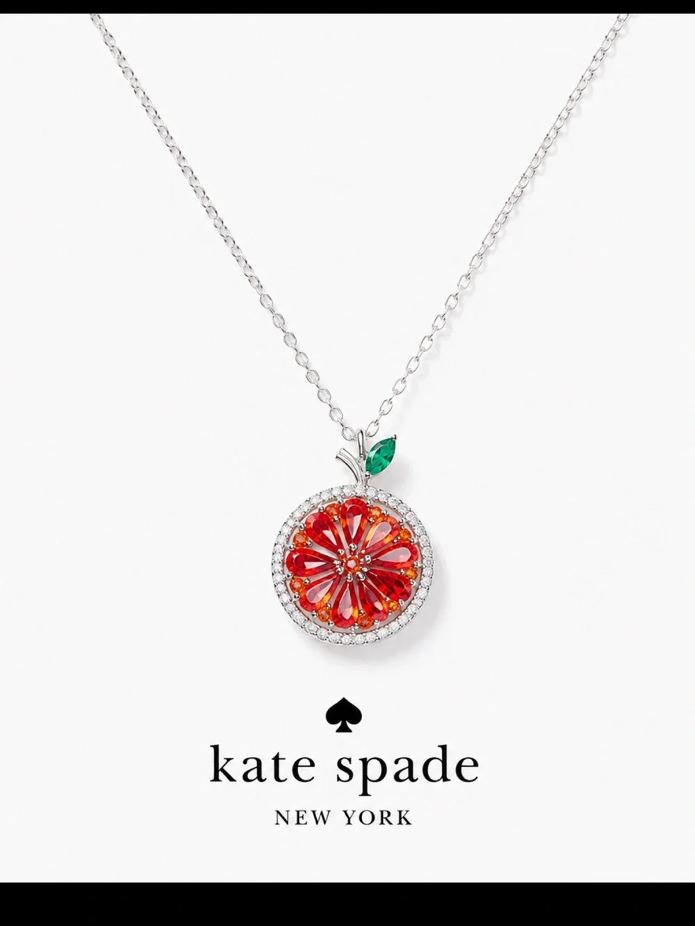 kate spade Red Citrus Slice Pendant Necklace with Green Leaf Accent